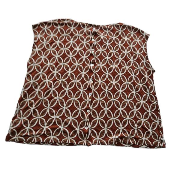 Sigrid Olsen 100% Linen M Sleeveless Top Blouse Button Detail Orange Geometric - Picture 12 of 14